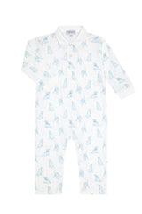 Blue Puppy Love Print Romper long sleeve
