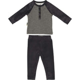 Velour Contrast Raglan Sleeve Henley Tee & Pant 2-Piece Set
