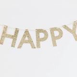 Gold Glitter Fabric Happy Birthday Garland