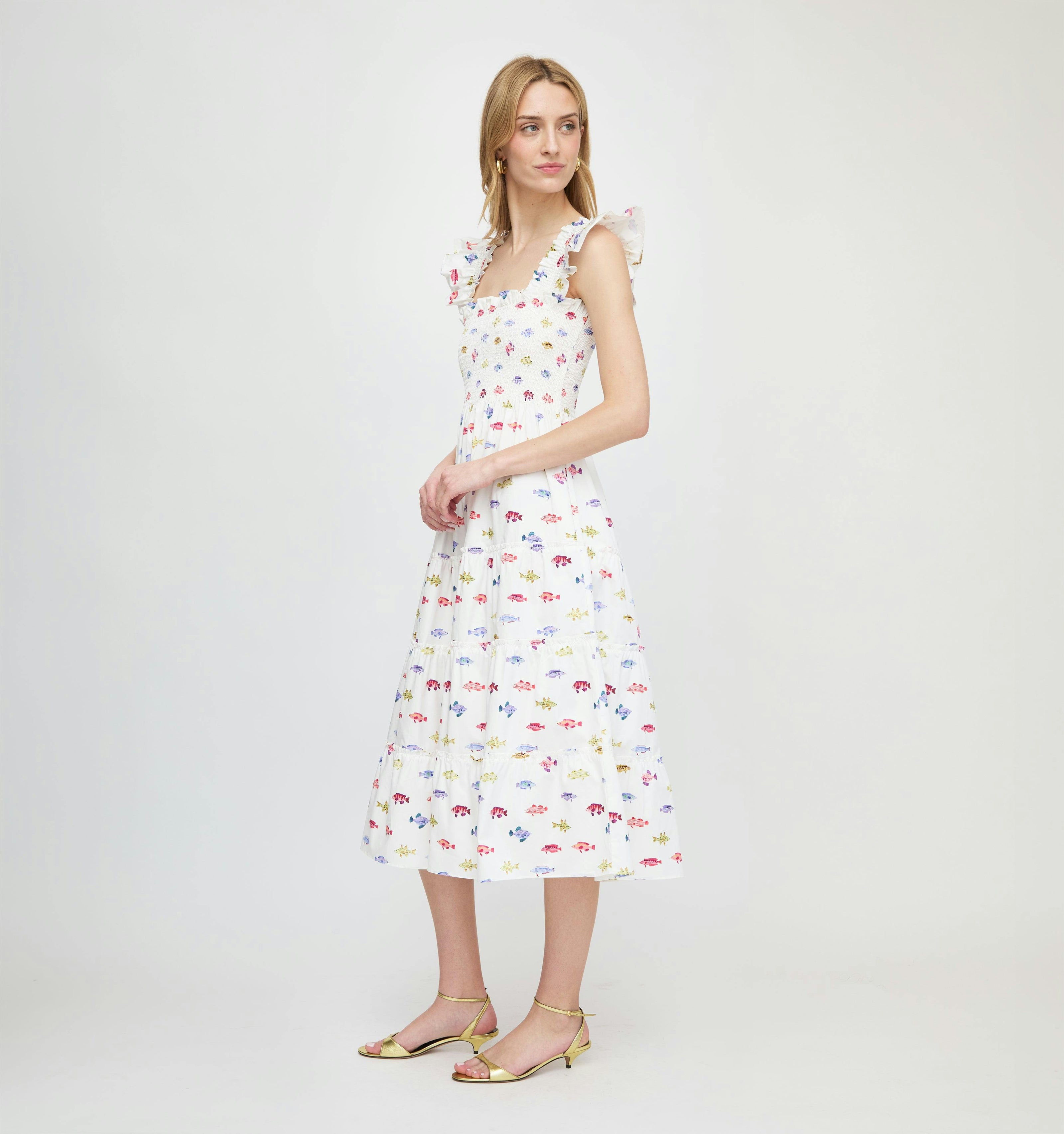 The Ellie Nap Dress - White Rainbow Fish