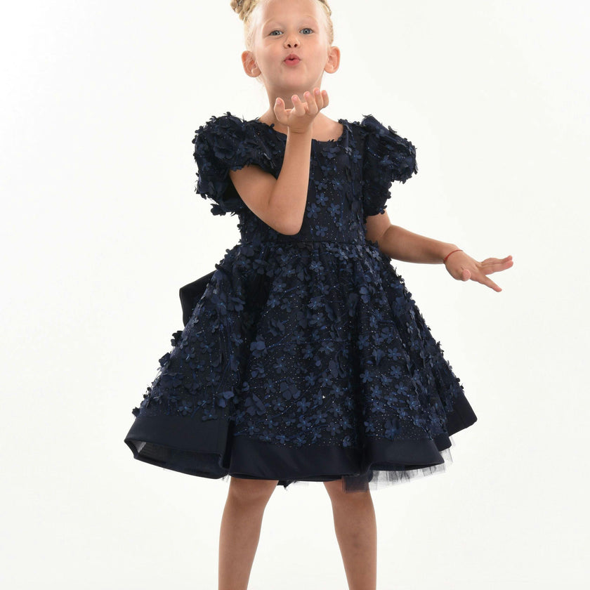Navy Moneta Floral Bow Dress