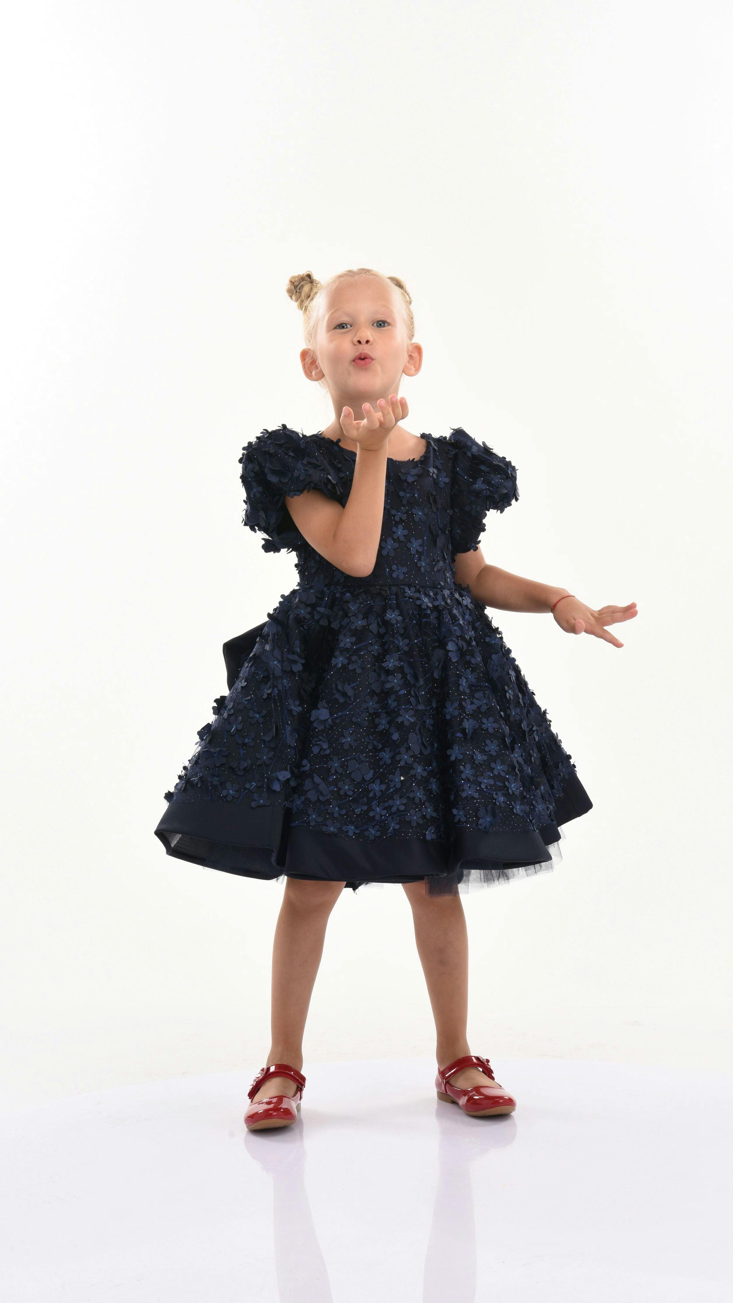 Navy Moneta Floral Bow Dress