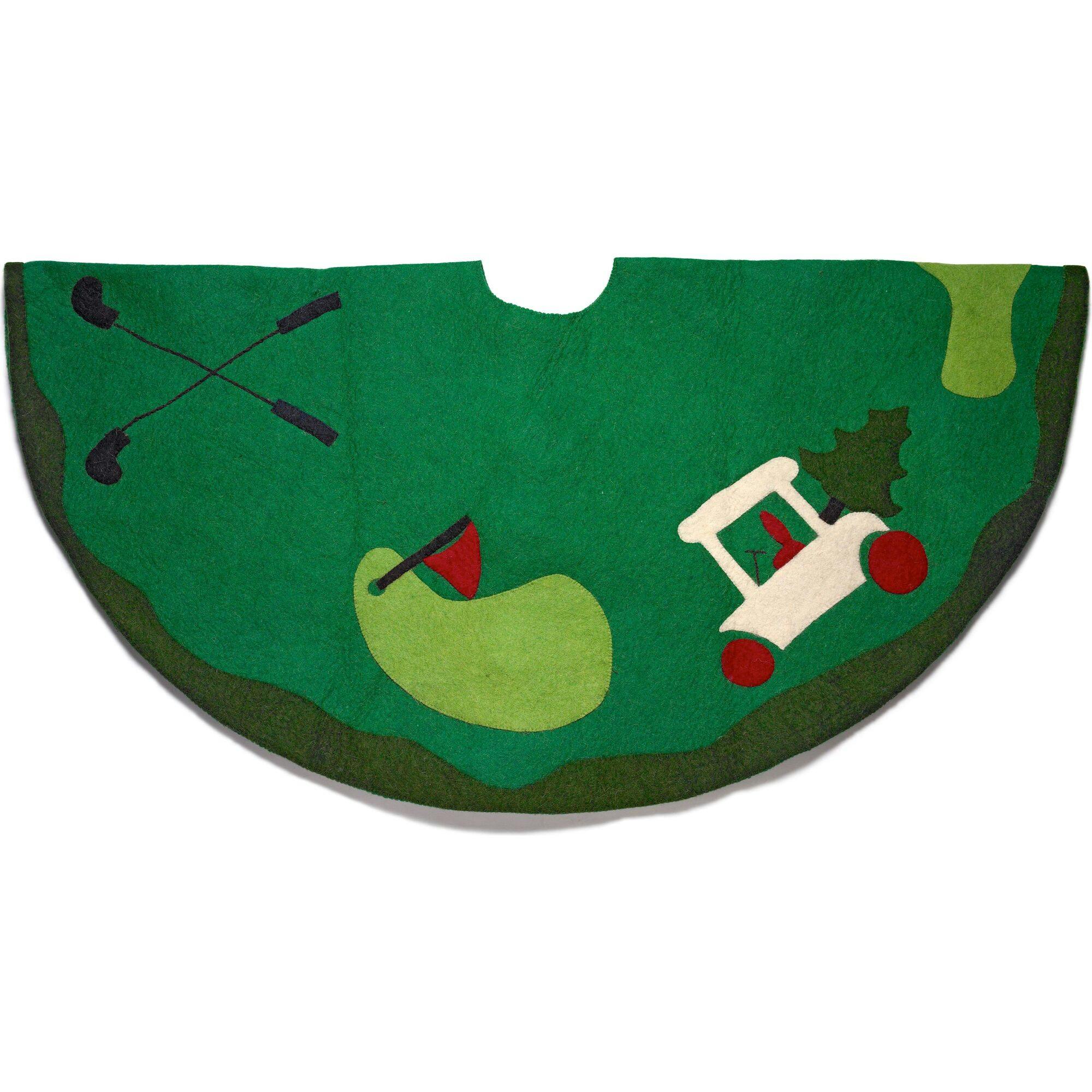 Hand Felted Wool Golf Christmas Tree Skirt Green -60