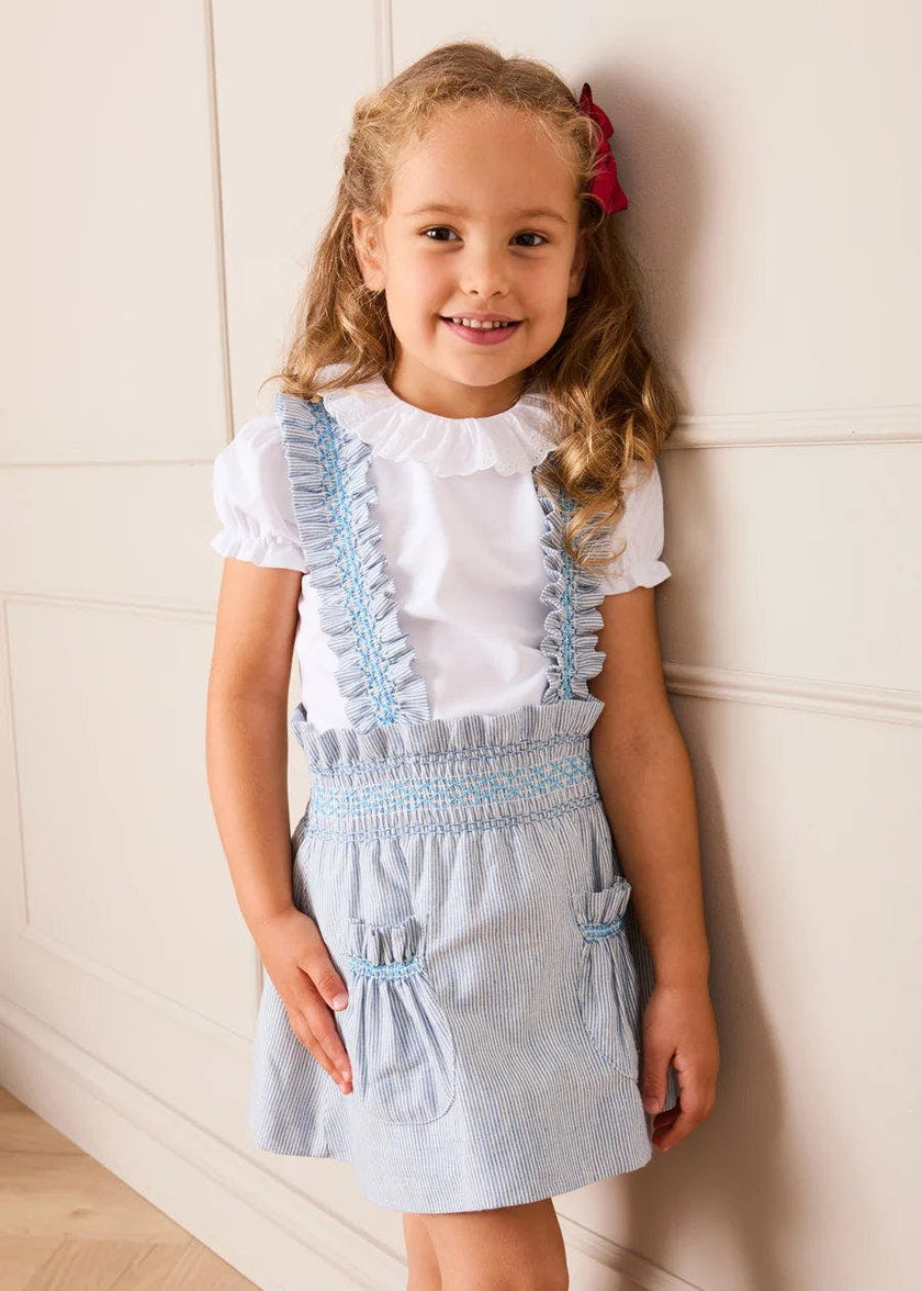 Alexander Stripe Smocked Skirt with Braces in Blue (18mths-6yrs)