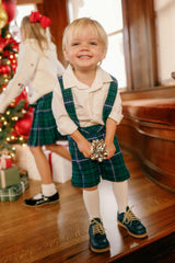 Boys Charles Suspender Shorts in Emerald Plaid