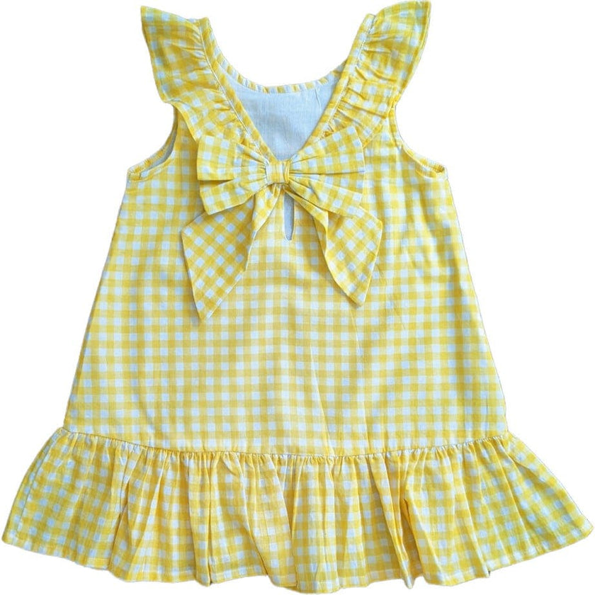 Gingham Yellow Back Bow Dress