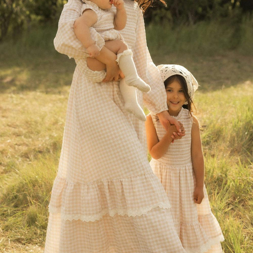Presley Dress in Cream Gingham
