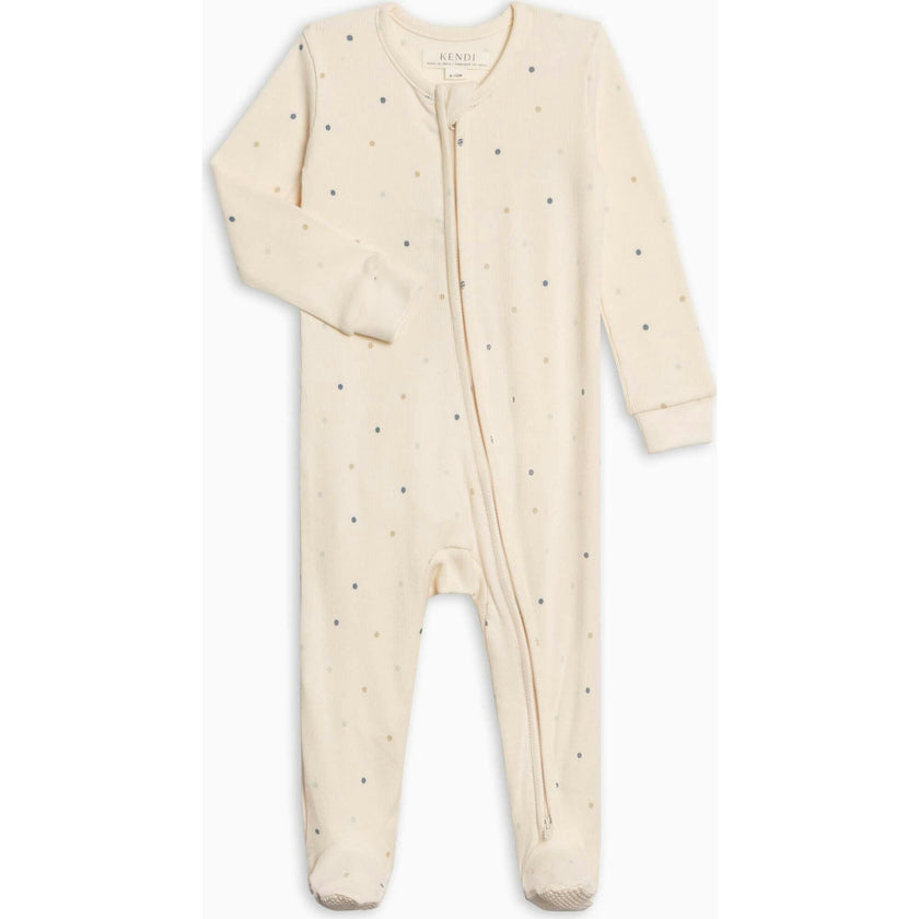 Kit Ribbed Zipper Sleeper - Mini Dot / Sea + Dune