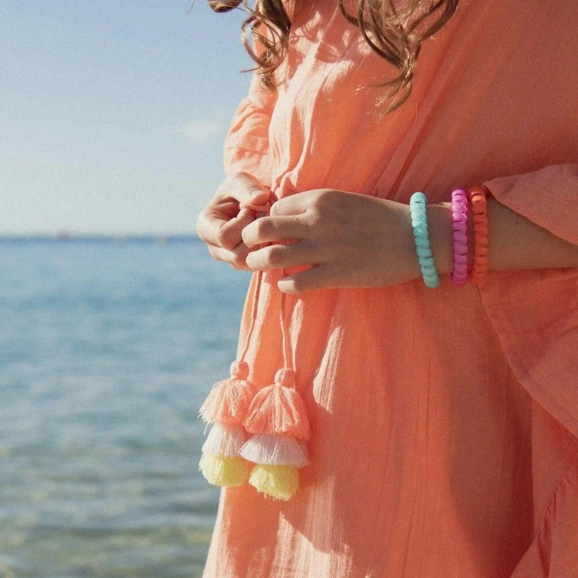 Girl's kaftan with pompoms, coral neon | LEA