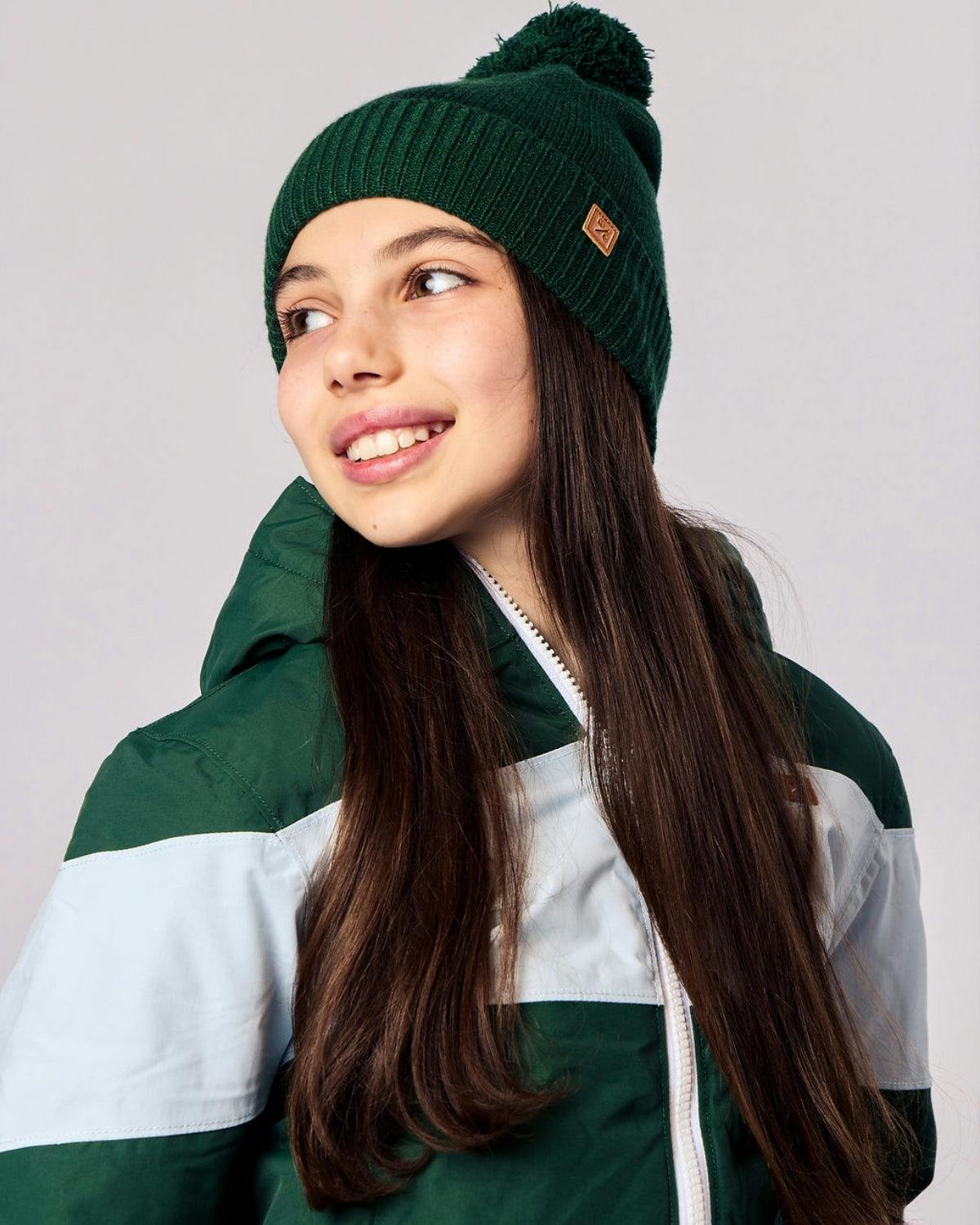 Knit Pom Hat in Ivy Green