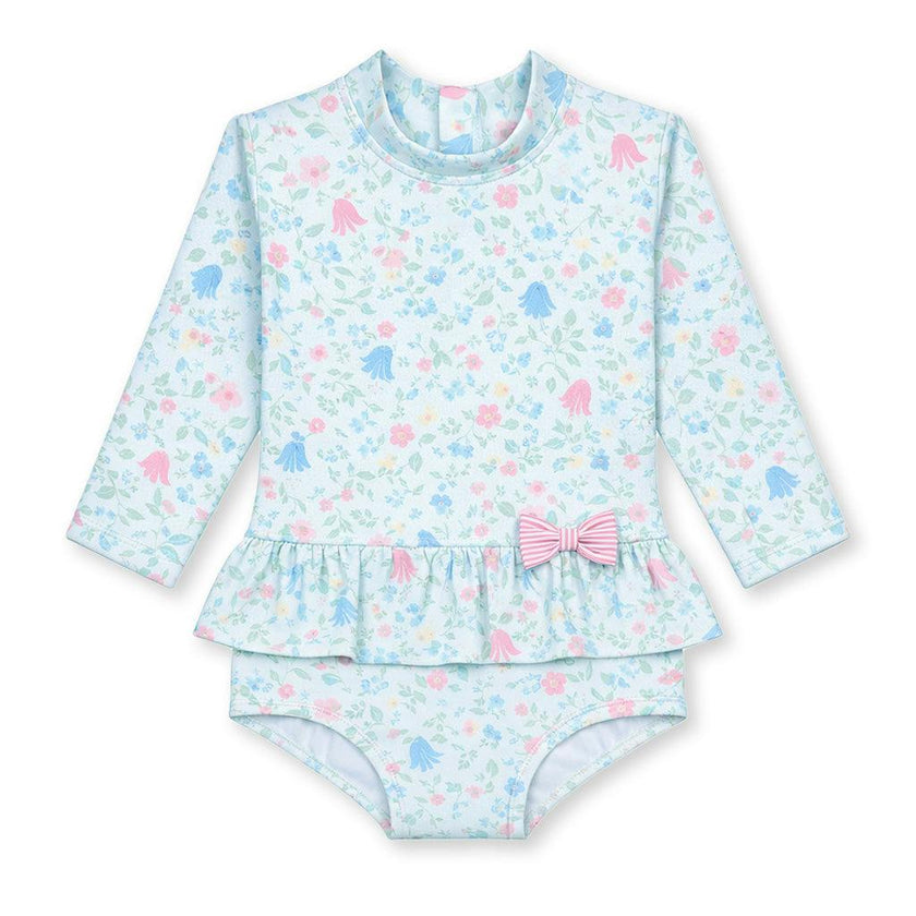 Floral Print One Piece Rashguard with Bow