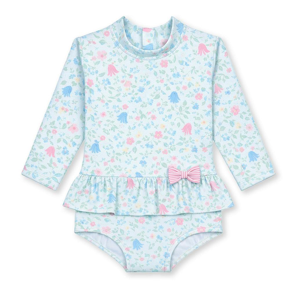 Floral Print One Piece Rashguard with Bow
