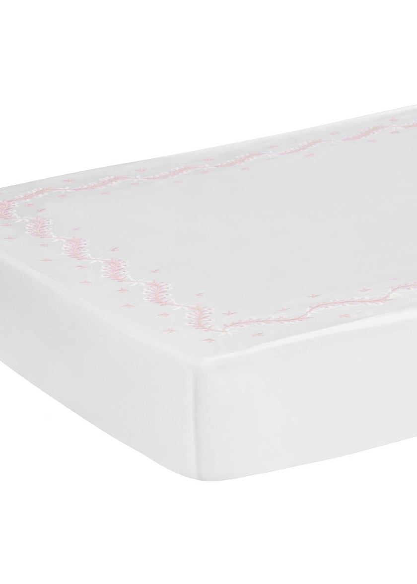 Embroidered Crib Sheet - Blush