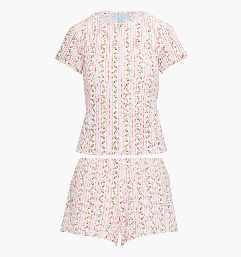 The Coco Pointelle PJ Set - Pink Floral Dot Stripe