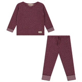 Dot Print Elastic Waist Long Sleeve Top and Bottom Two Piece Set