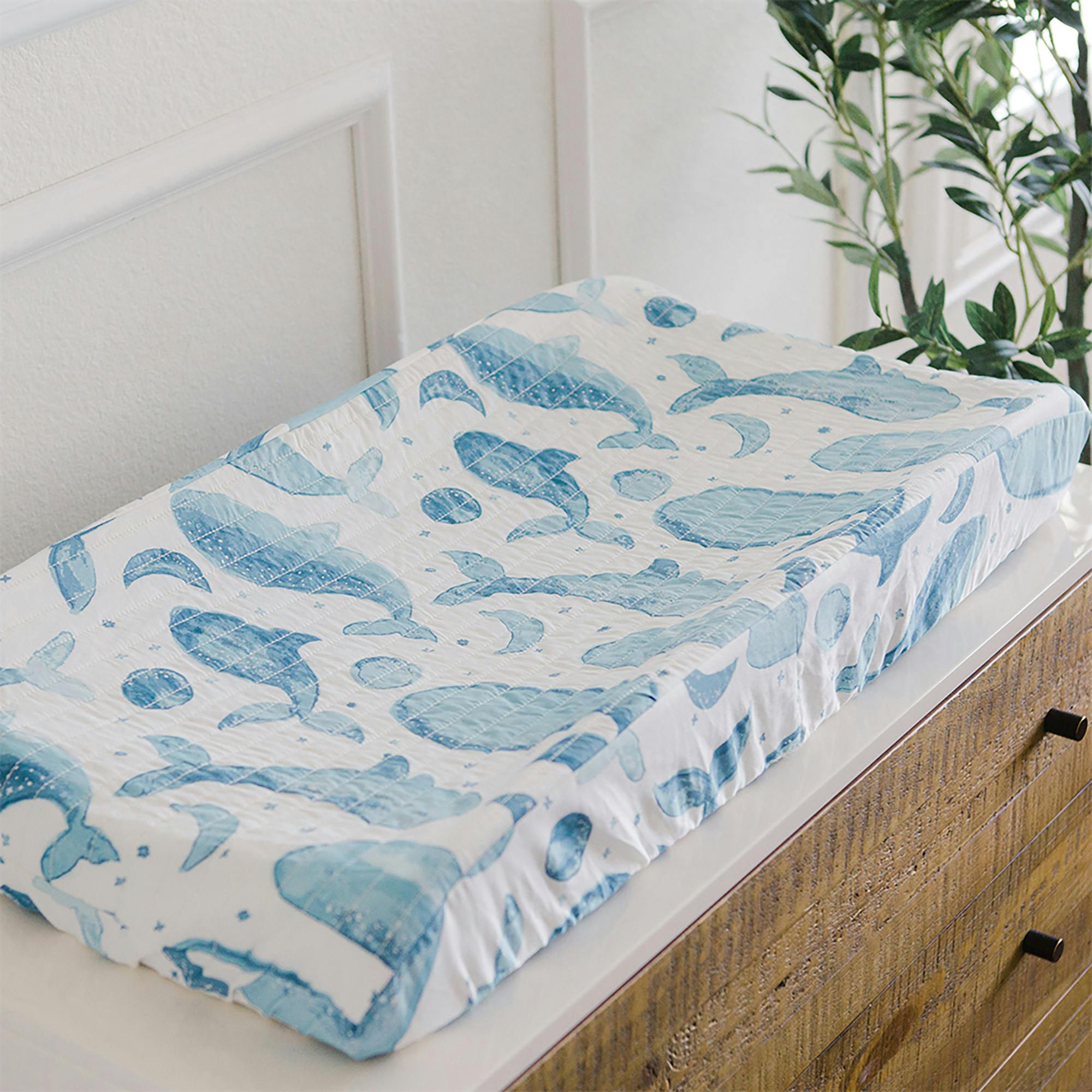 Caspian Whale Cotton Quilted Change Pad Cover