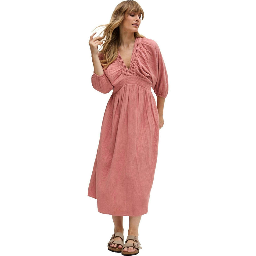 Soipoi Ruched V-Neck Midi Dress