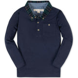 Organic Long Sleeve Polo Shirt with Woven Collar, Blue
