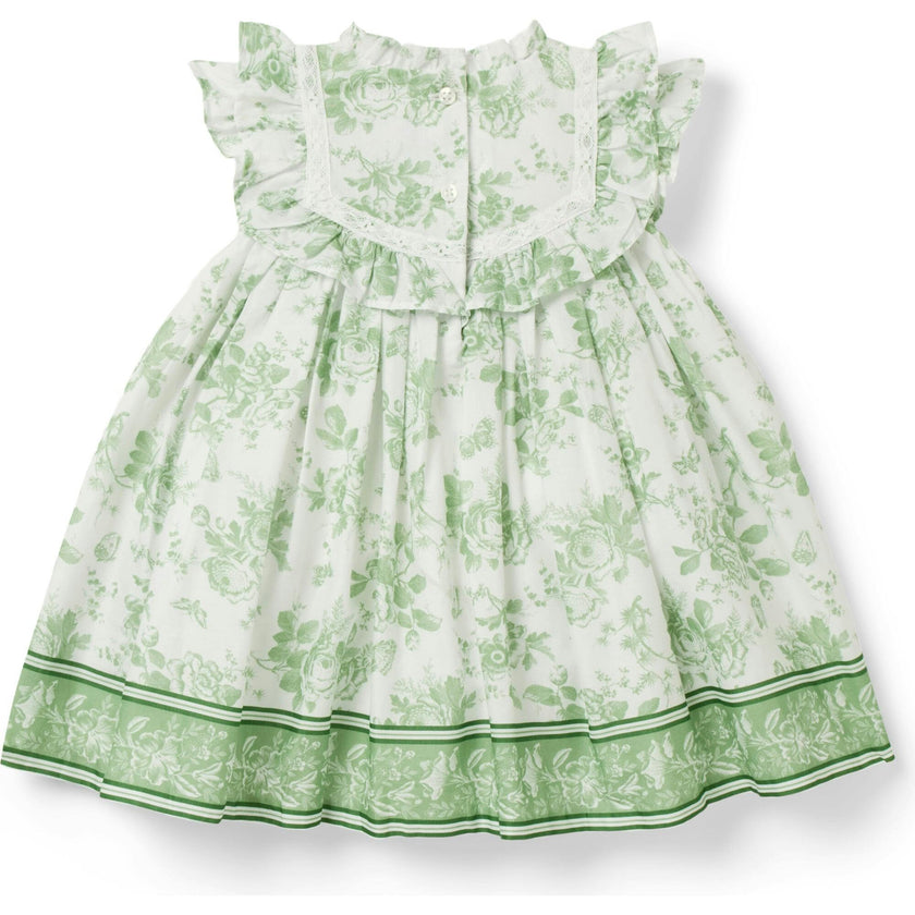 Baby Floral Toile Ruffle Dress, Green