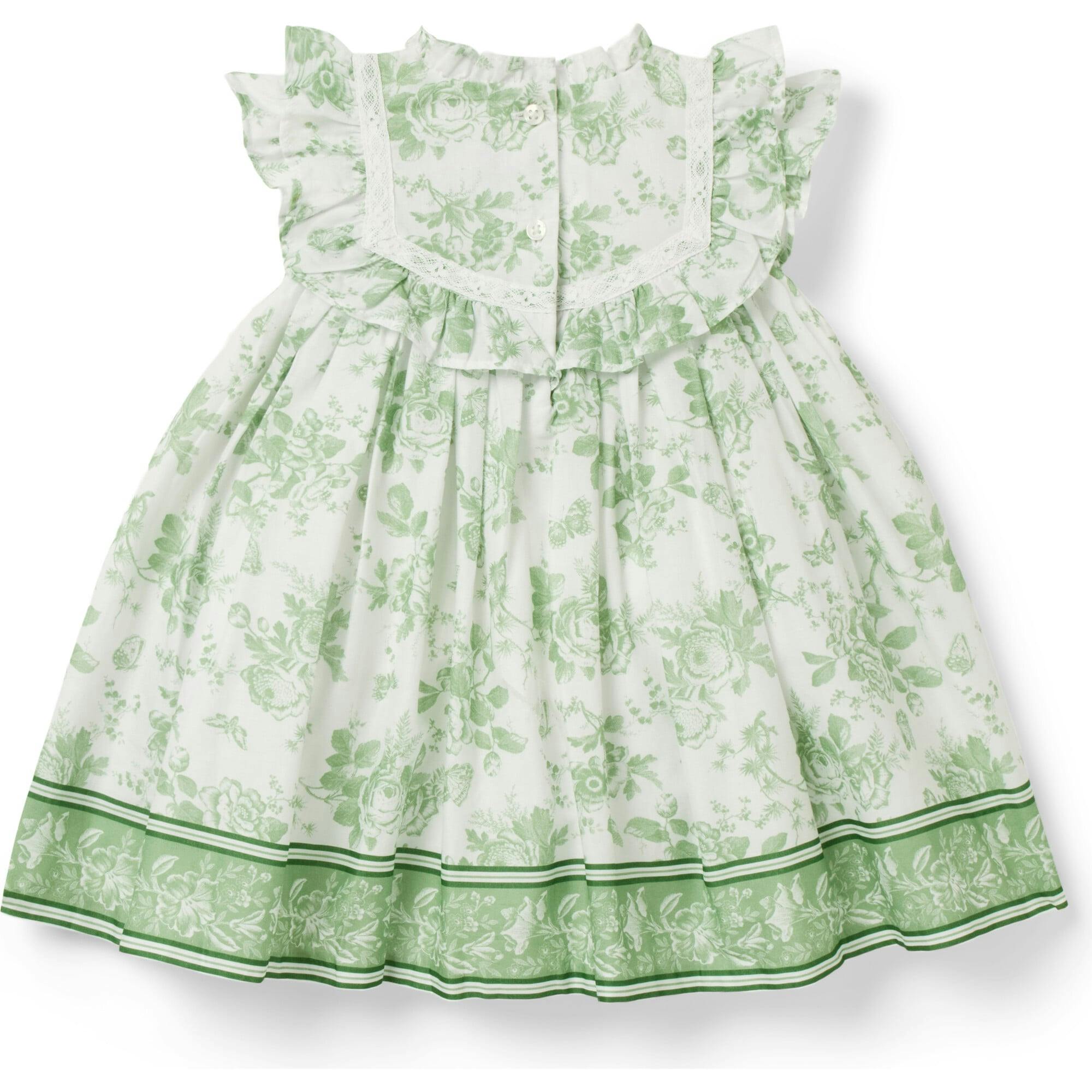Baby Floral Toile Ruffle Dress, Green