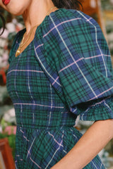 Teagan Dress in Emerald Plaid