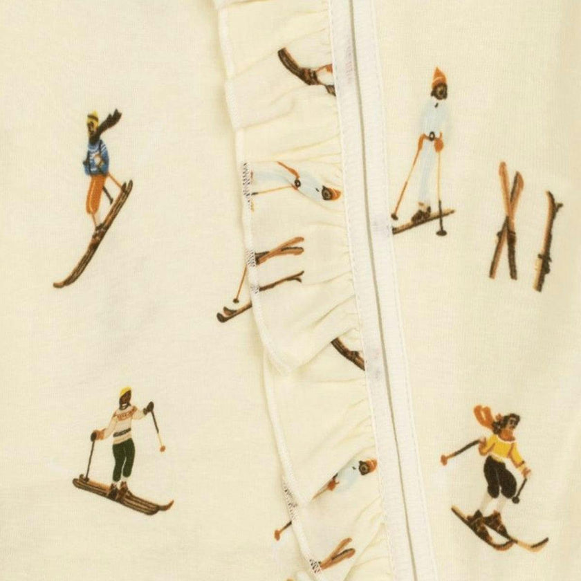 Vintage Natural Ski Organic Cotton Ruffle Zipper Footed Romper