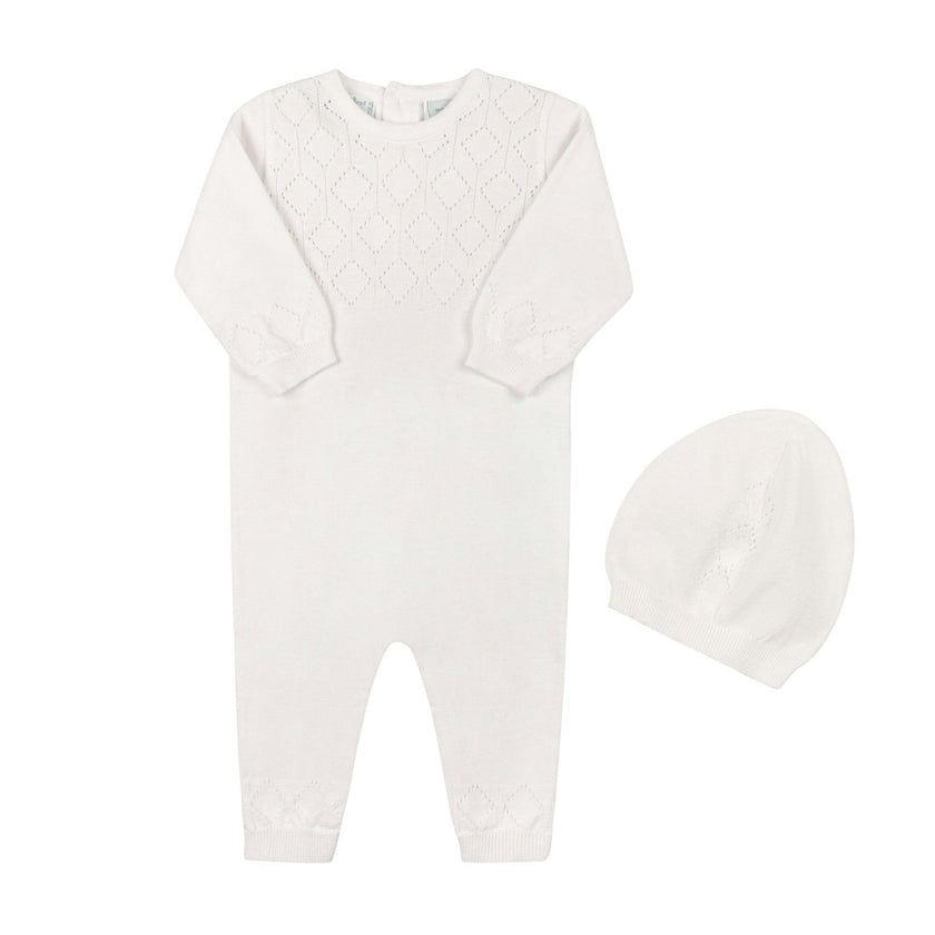 Lux Pointelle Knit Romper w/Hat