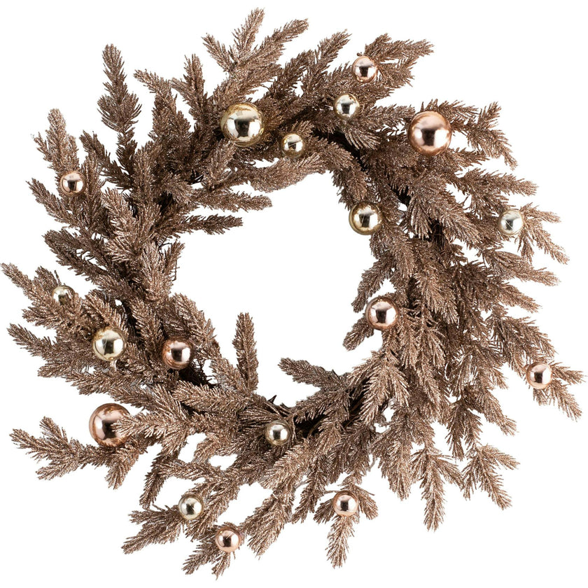 Metallic Glitter Vintage Style Christmas Pine & Gold Ornament Holiday Front Door Wreath