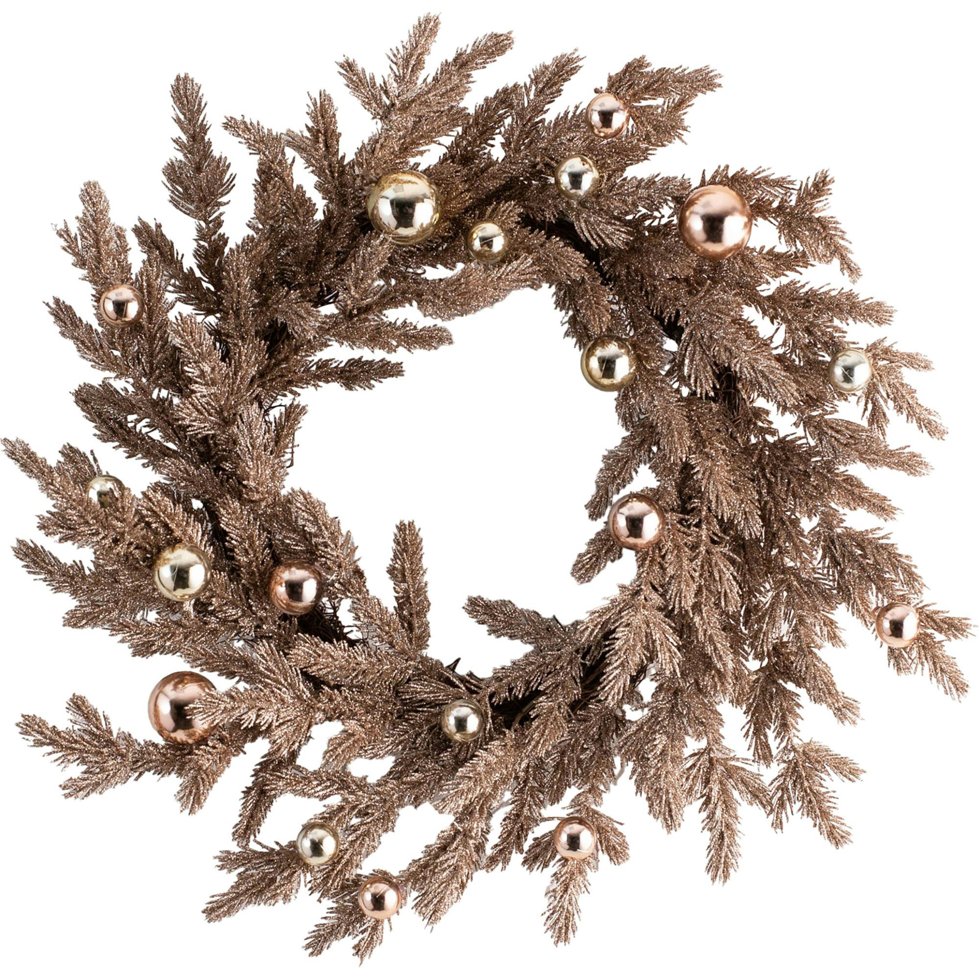 Metallic Glitter Vintage Style Christmas Pine & Gold Ornament Holiday Front Door Wreath