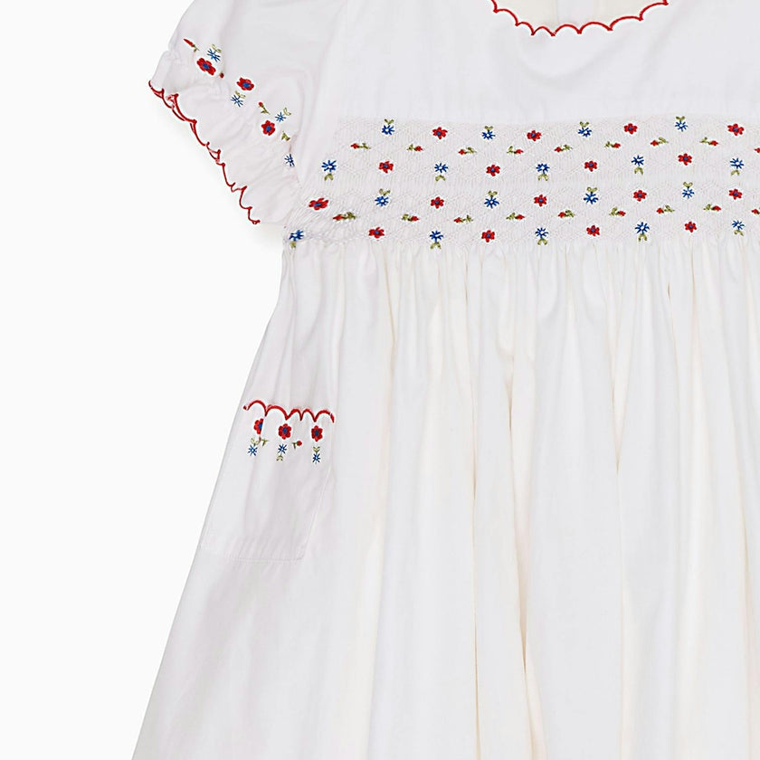 White Delilah Hand-Smocked Girl Dress