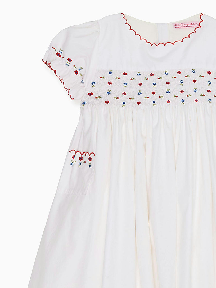 White Delilah Hand-Smocked Girl Dress