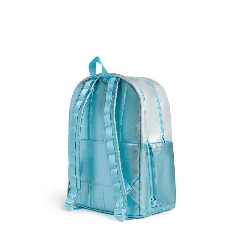Kane Double Pocket Large Backpack, Metallic Blue/Turquoise Colorblock