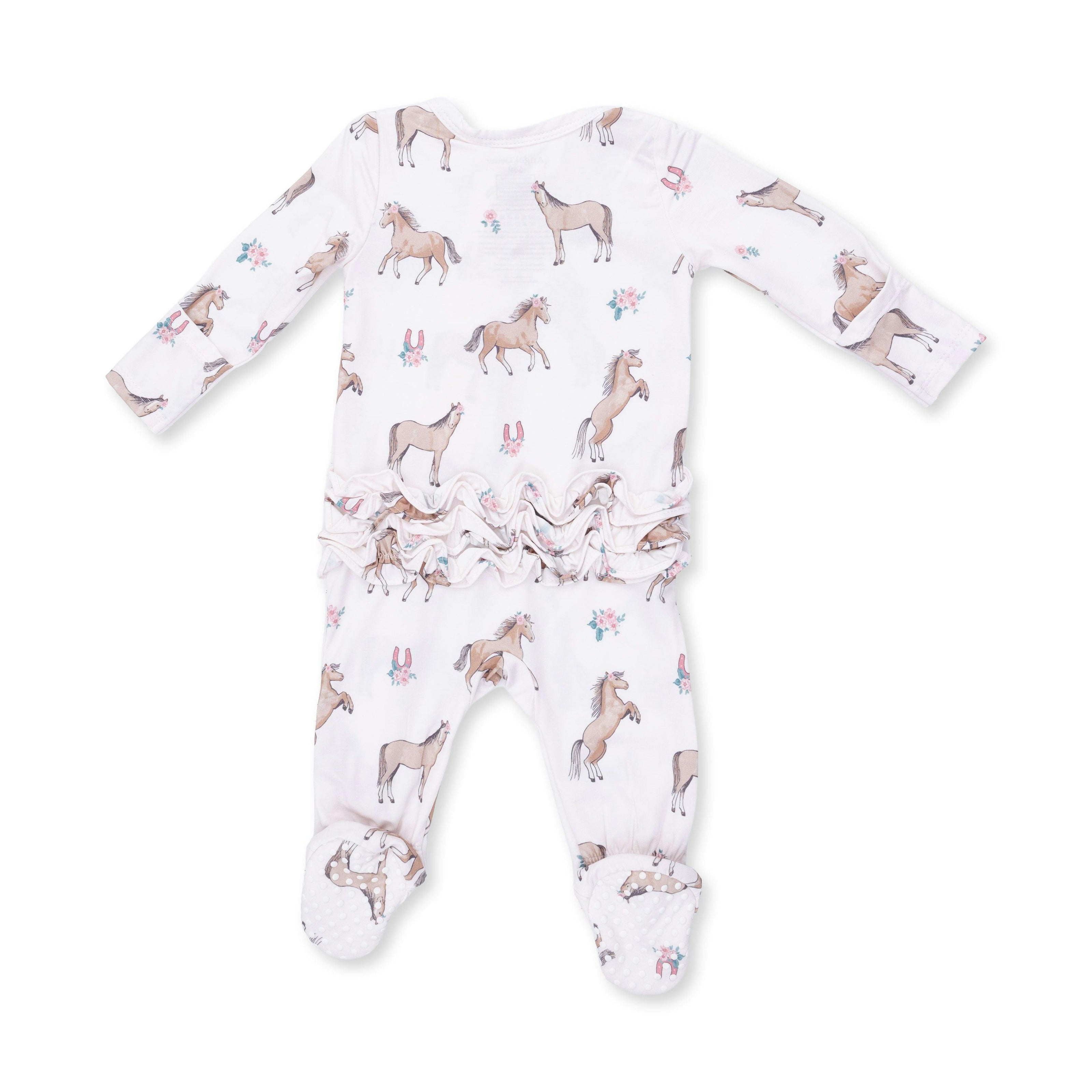 I Love Horses - 2 Way Ruffle Back Zipper Footie