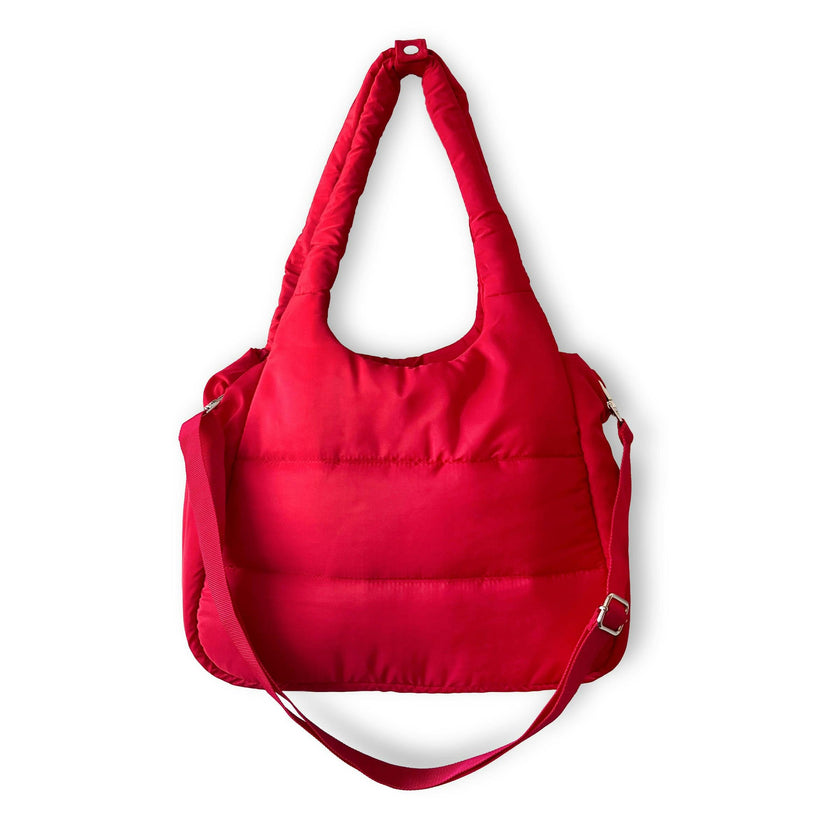 The Astra Puffy Tote with Removable Crossbody Strap in Fire Red