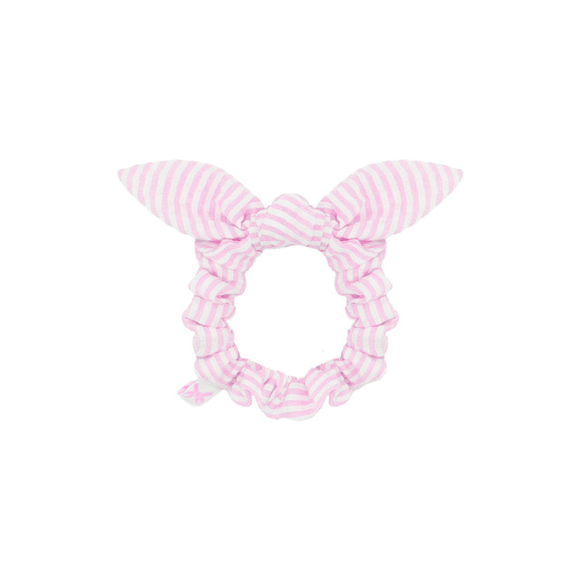 Seersucker Bow Scrunchie in Pink/White