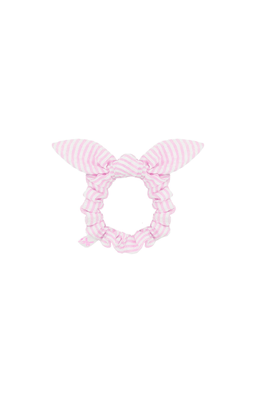 Seersucker Bow Scrunchie, Pink/White