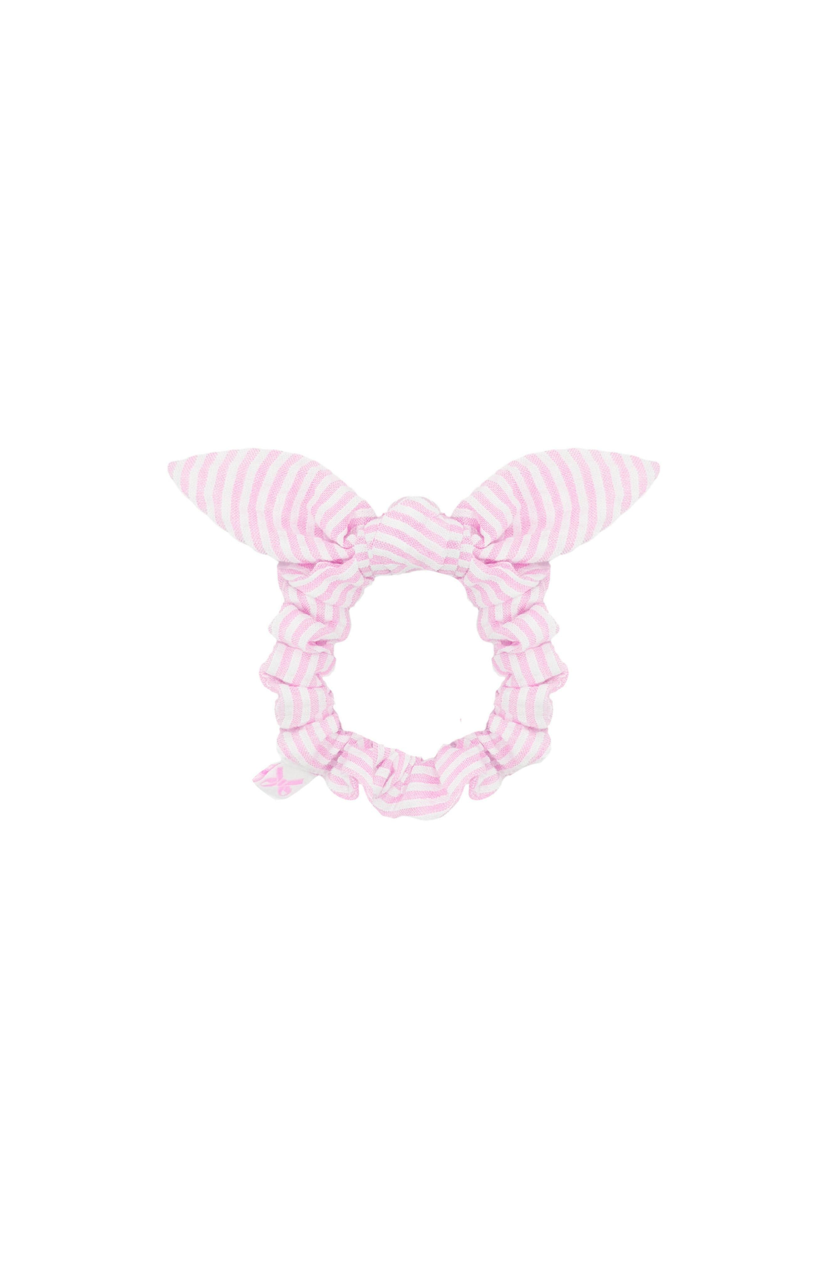 Seersucker Bow Scrunchie in Pink/White