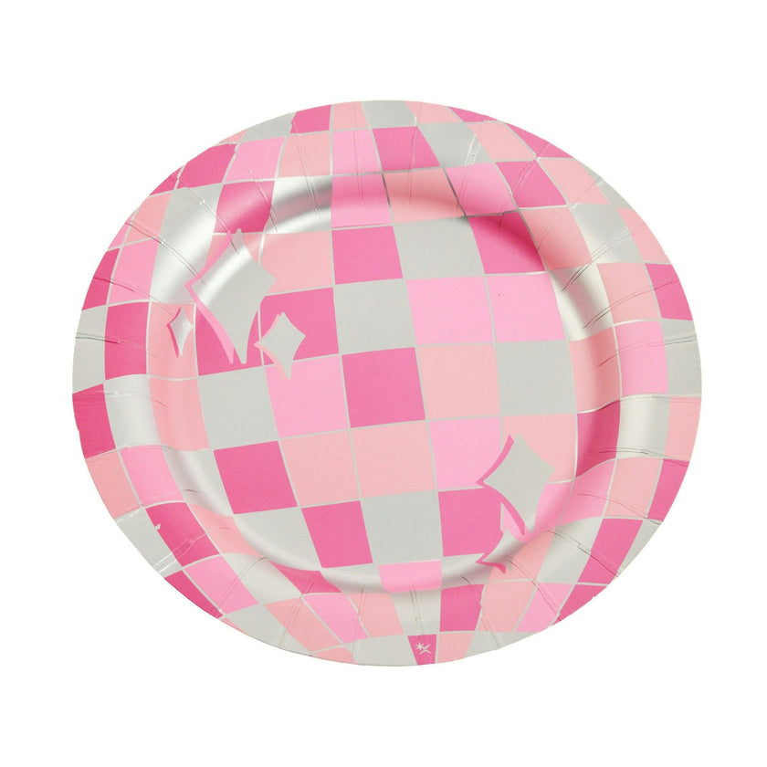 Packed Party Disco Ball Pink Paper Plates (set of 8)