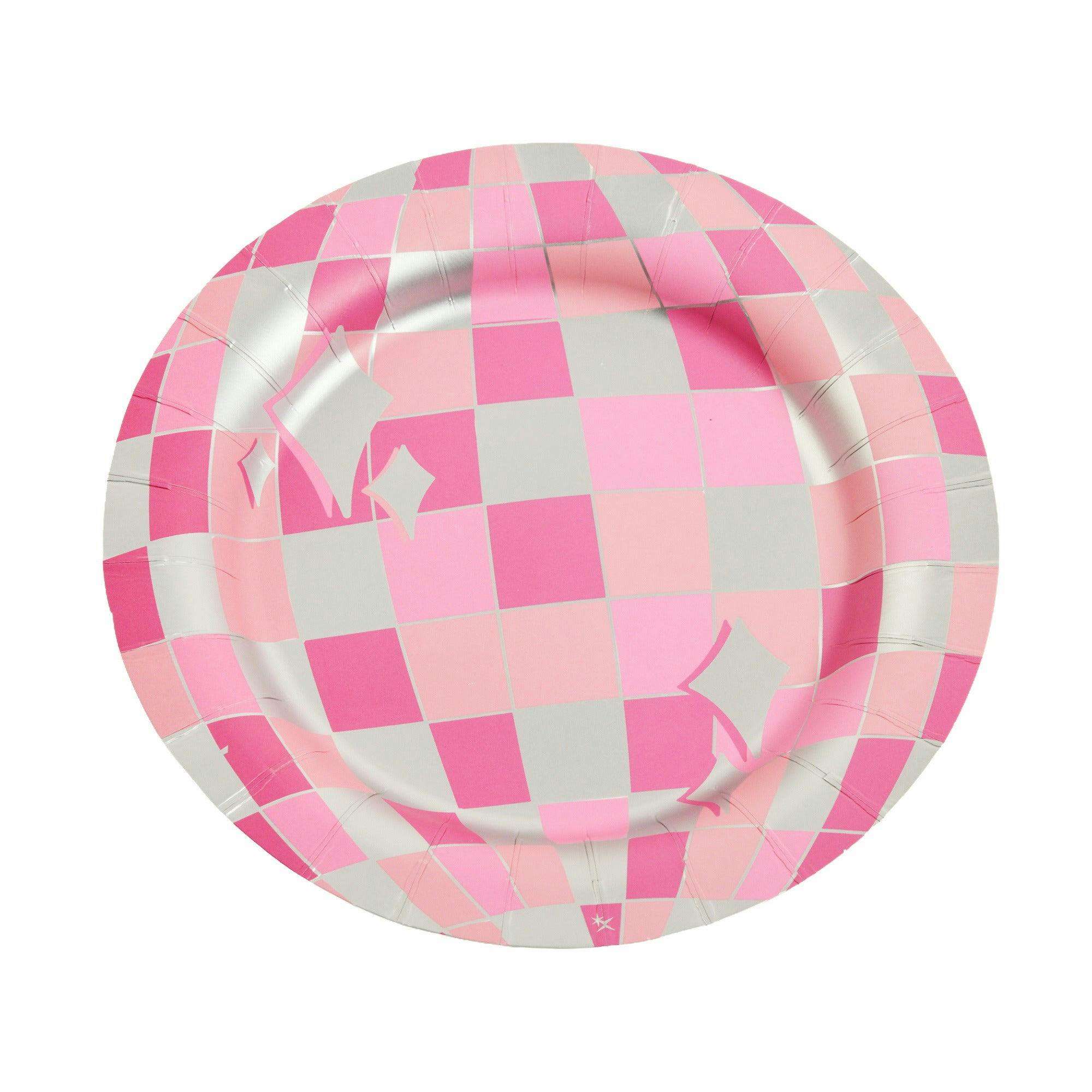 Packed Party Disco Ball Pink Paper Plates (set of 8)