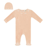 Bebe Embroidered Velour Onesie with Hat Beige