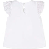 Organic Knit Top with Eyelet Flutter Sleeves, White