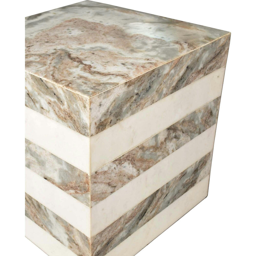 Felix 15" Contemporary Natural Marble Handmade Cube End Table