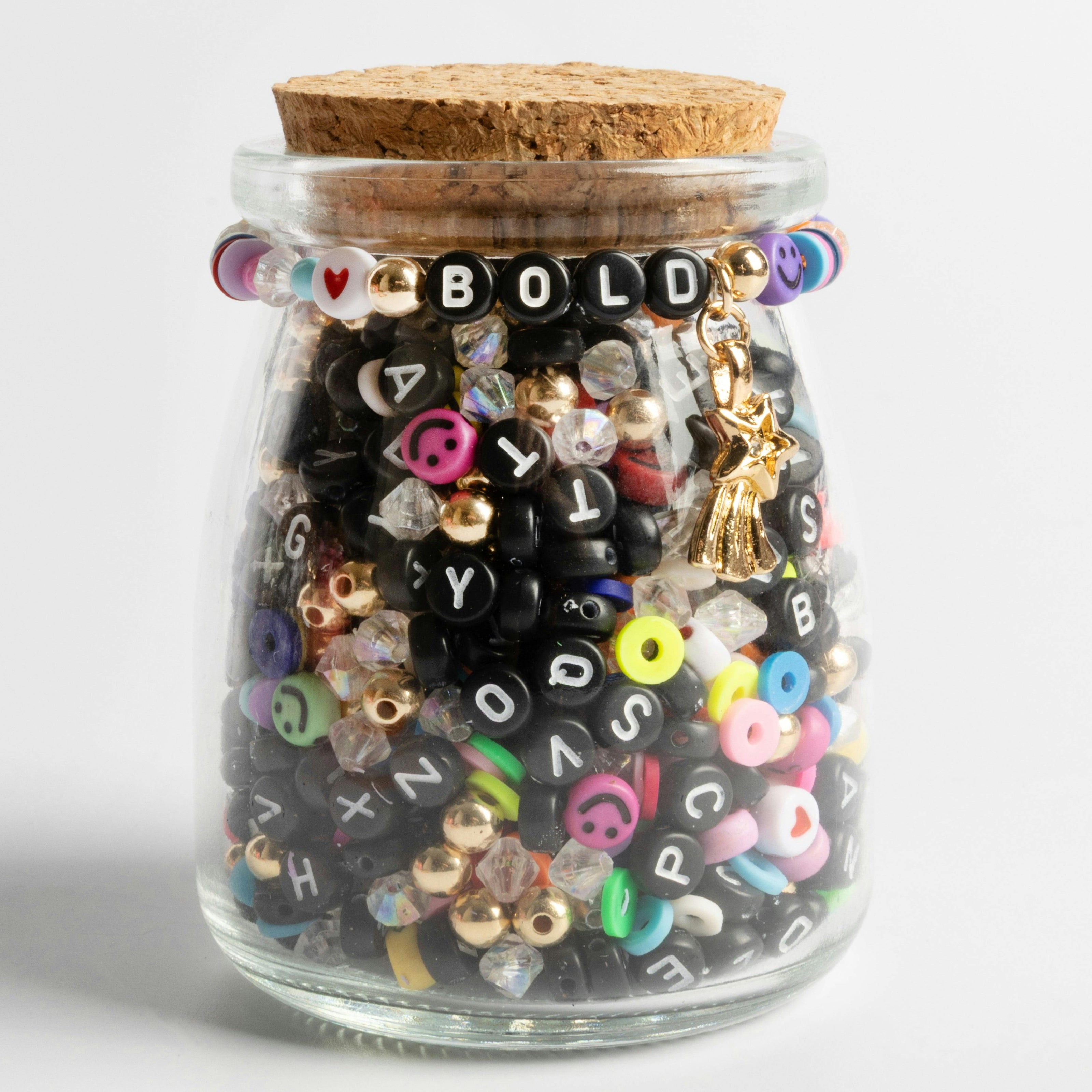 Bold Gold Shooting Star Charm Black Alphabet Beads Colorful Mix DIY Jar