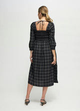 Plaid Smocked Ruffle Sleeve Maternity Midi Dress