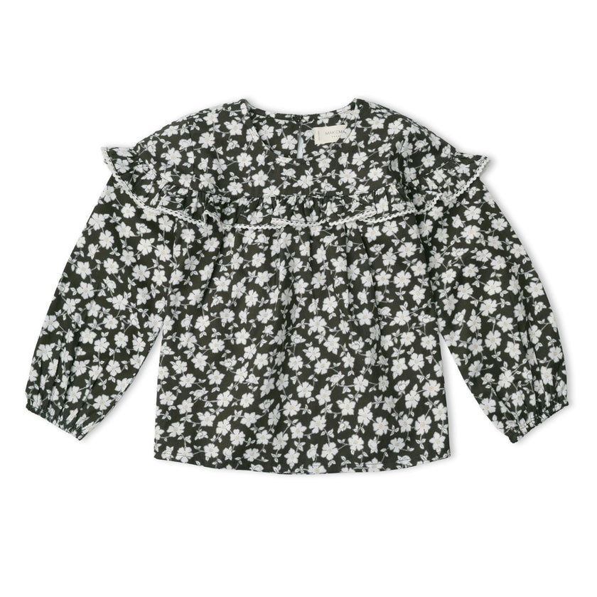 Organic Ruffle Cotton Blouse - Twilight Meadow