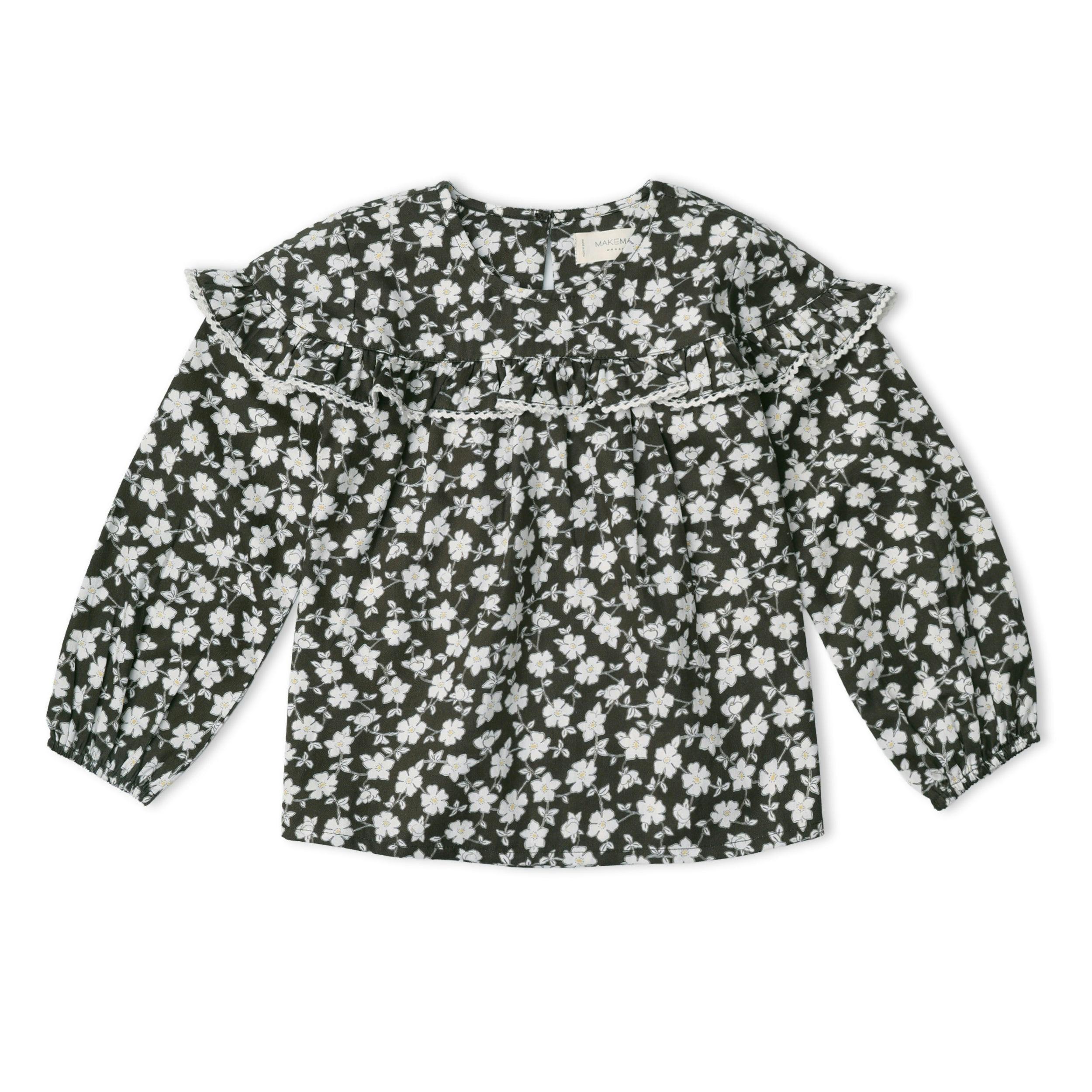 Organic Ruffle Cotton Blouse - Twilight Meadow