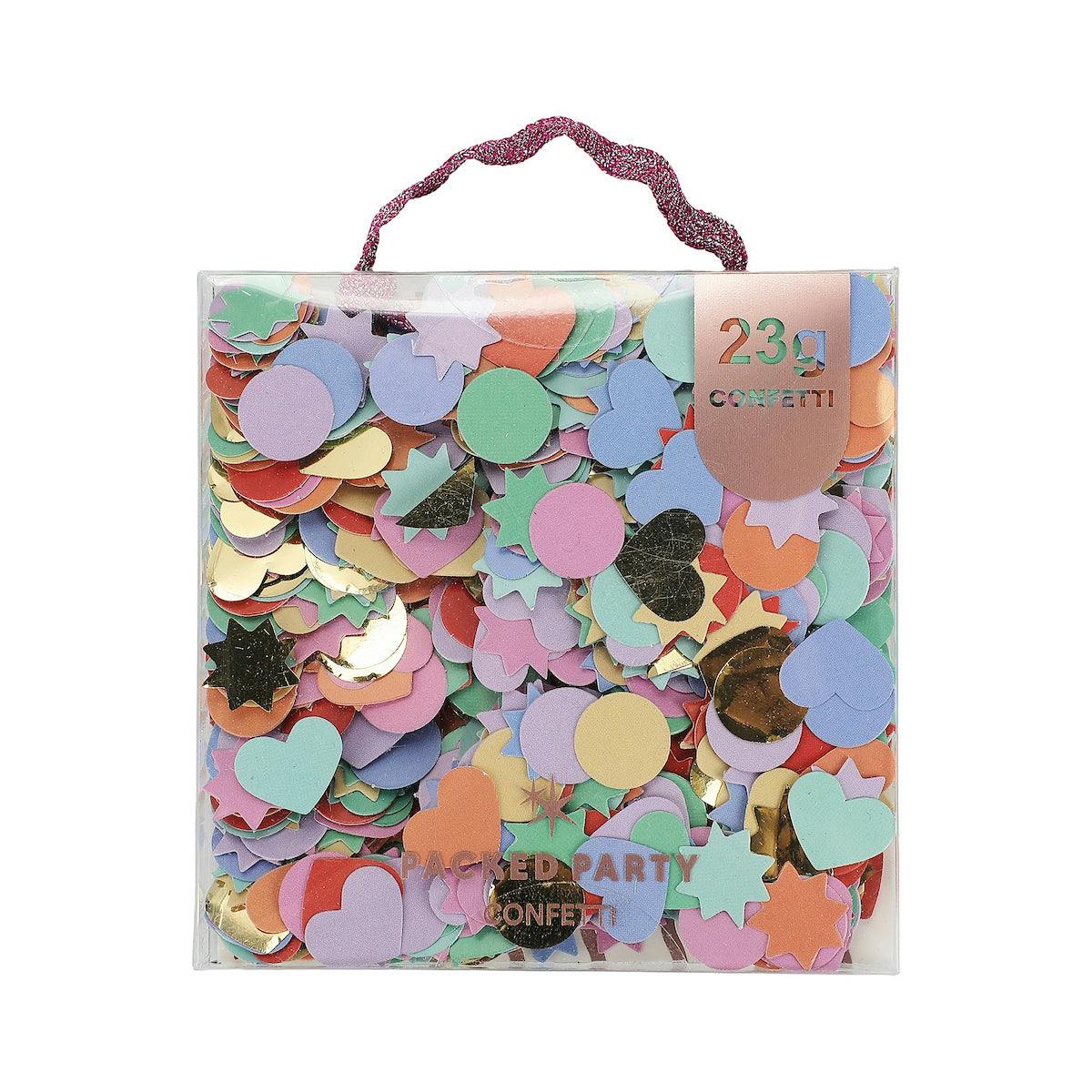 Packed Party Rainbow Multicolor Party Confetti Mix - Thick Paper Confetti Dots Hearts Stars and More for Tabletops, Gift Bags, and Photo Ops