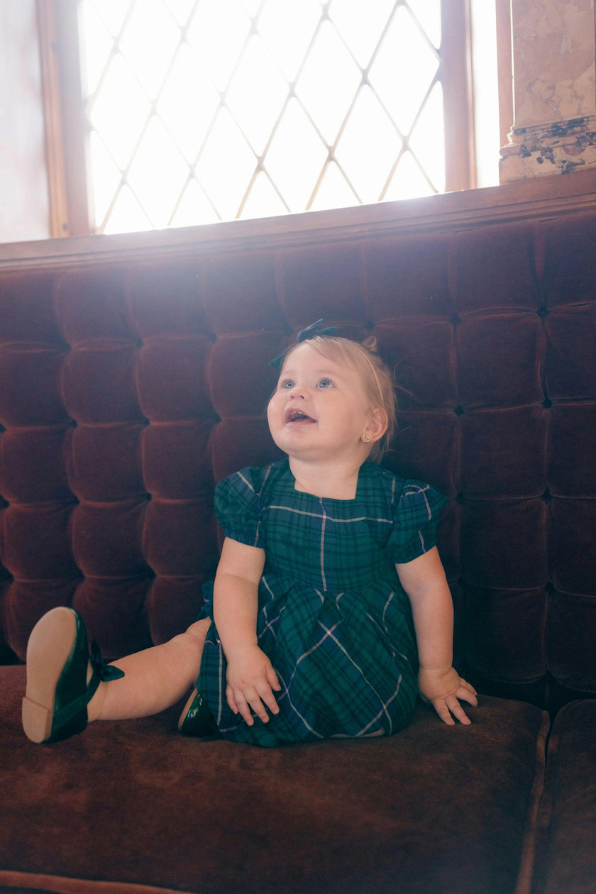 Baby Cupcake Dress Set in Emerald Plaid