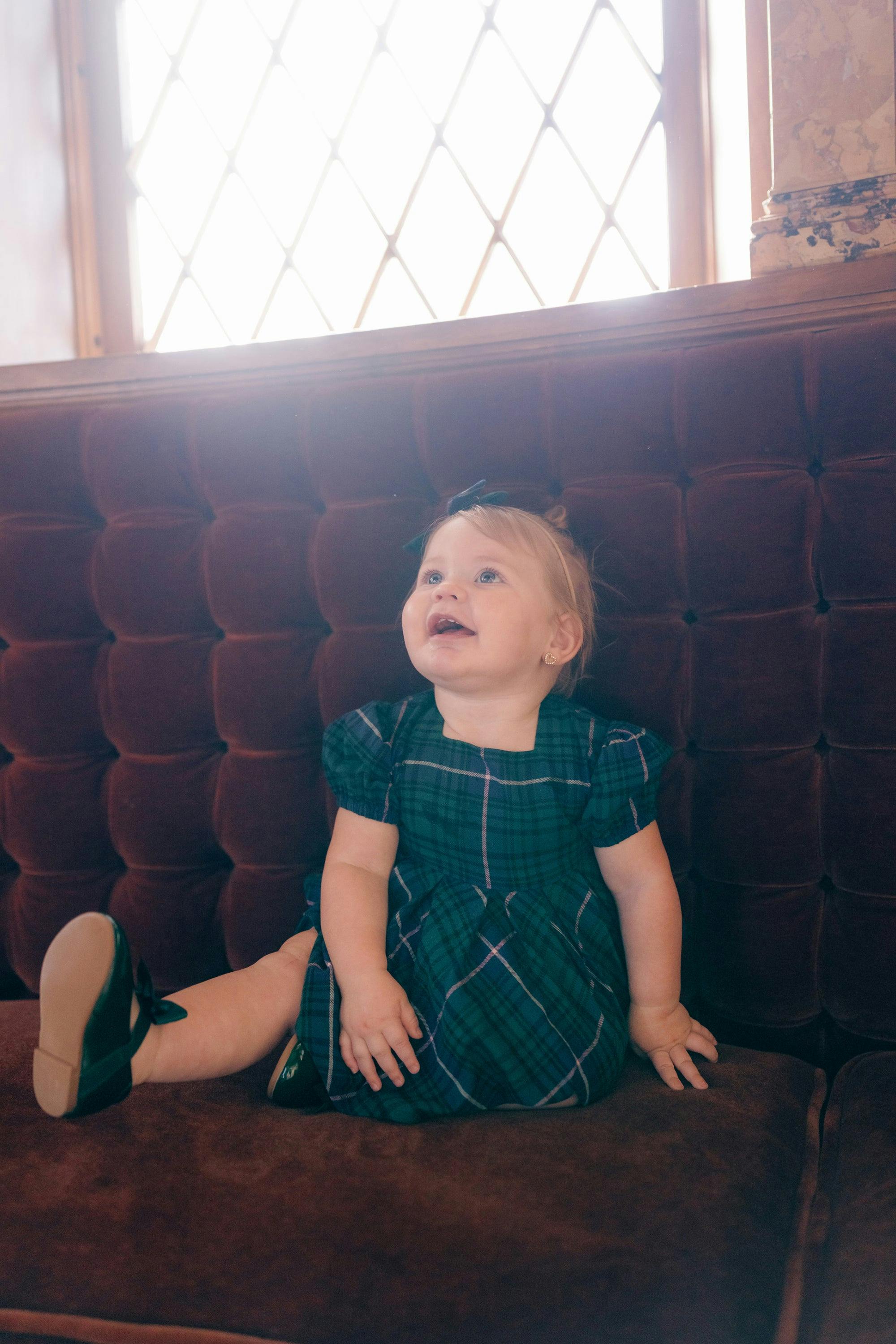 Baby Cupcake Dress Set in Emerald Plaid