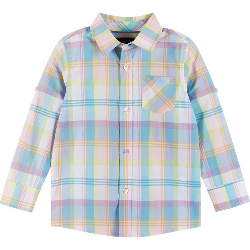 Plaid Buttondown  Two-Faced Shirt and Pants Set